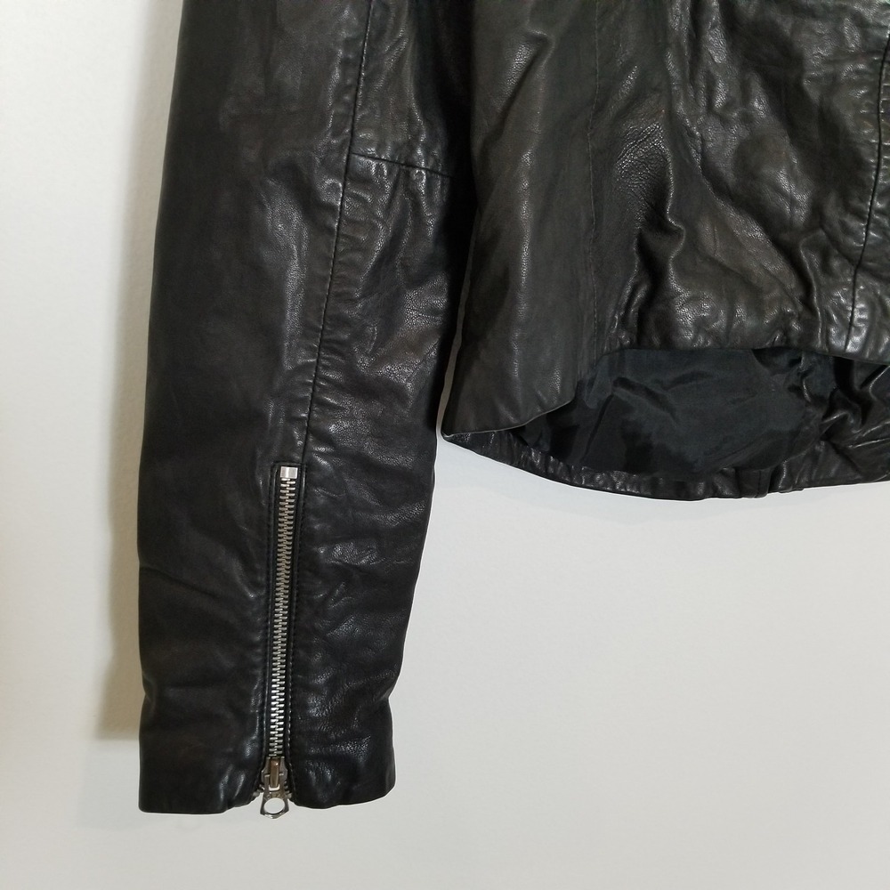 Madewell Washed Leather Motorcycle Jacket Women Sz M Black Asymmetrical Zip - Picture 7 of 9